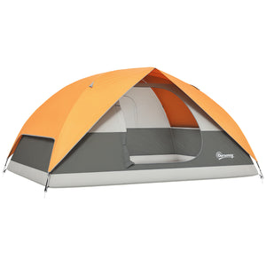 Tenda de Campismo para 2-3 Pessoas Tenda de Campismo Dobrável com Porta Janela de Malha Bolsos Gancho e Bolsa de Transporte Impermeável Fácil Instalação para Caminhadas 205x275x135 cm Laranja e Cinza