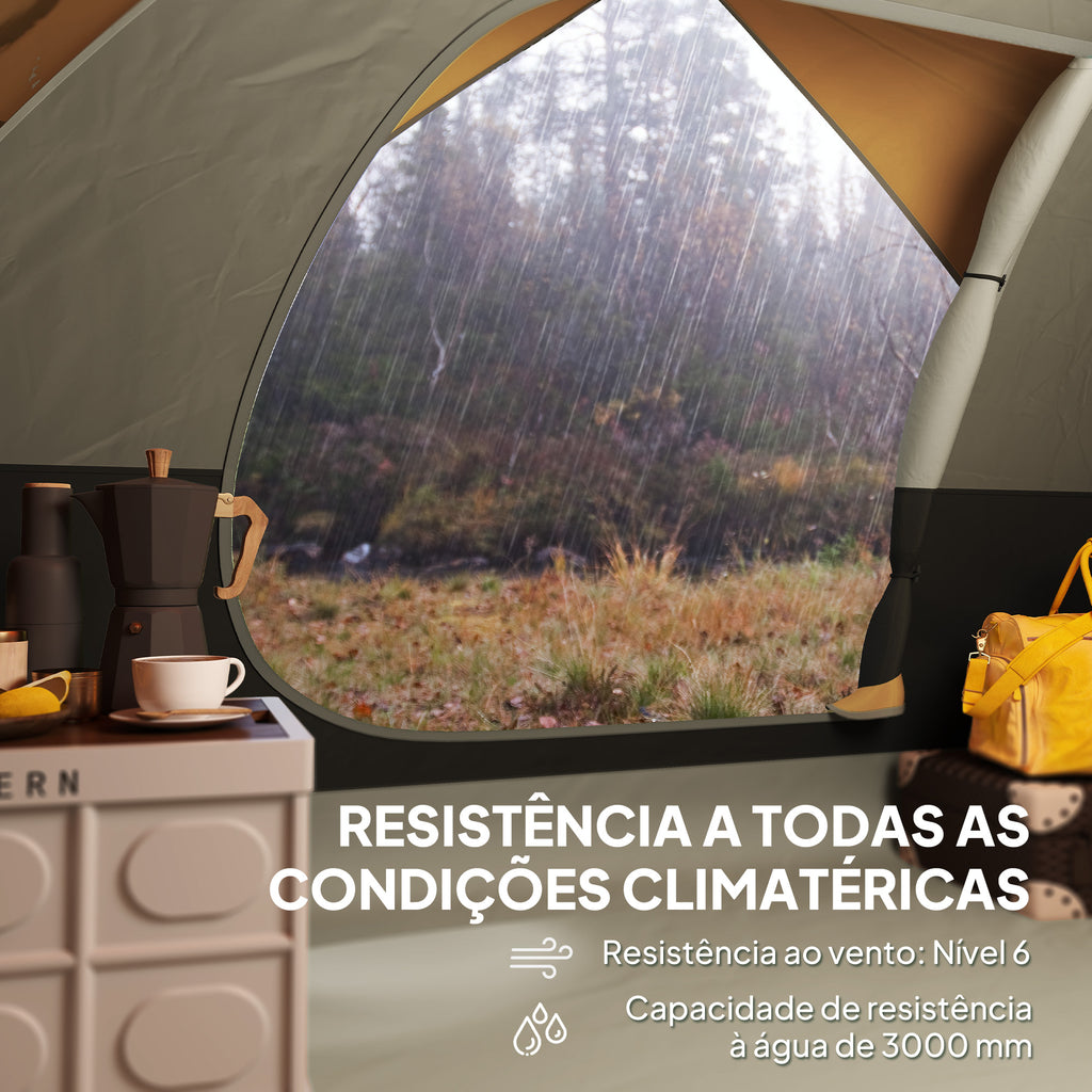 Tenda de Campismo para 2-3 Pessoas Tenda de Campismo Dobrável com Porta Janela de Malha Bolsos Gancho e Bolsa de Transporte Impermeável Fácil Instalação para Caminhadas 205x275x135 cm Laranja e Cinza