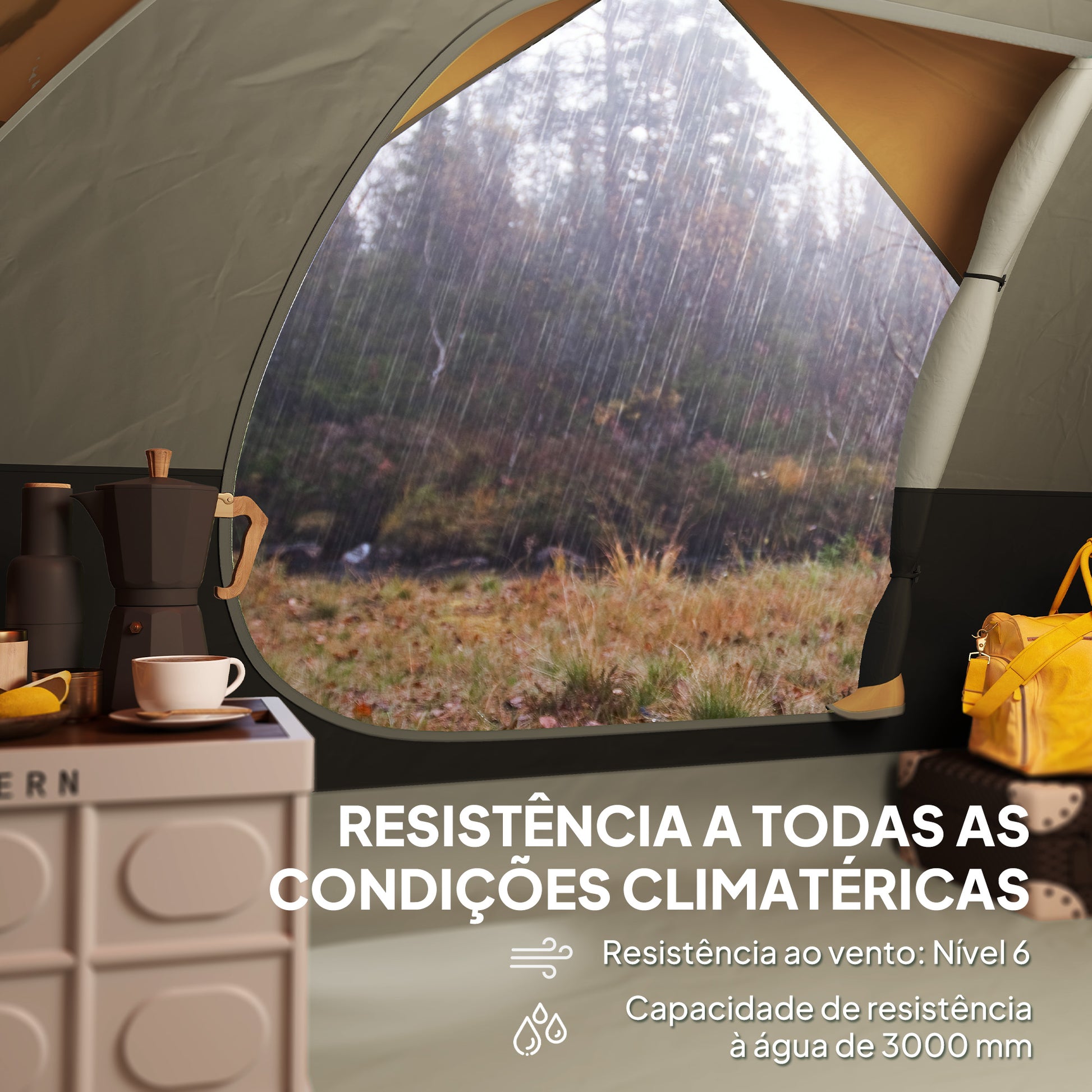Tenda de Campismo para 2-3 Pessoas Tenda de Campismo Dobrável com Porta Janela de Malha Bolsos Gancho e Bolsa de Transporte Impermeável Fácil Instalação para Caminhadas 205x275x135 cm Laranja e Cinza