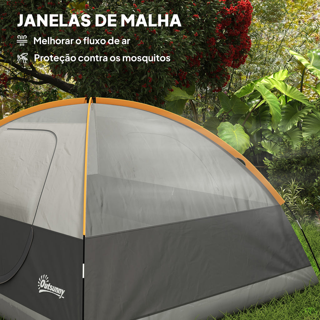 Tenda de Campismo para 2-3 Pessoas Tenda de Campismo Dobrável com Porta Janela de Malha Bolsos Gancho e Bolsa de Transporte Impermeável Fácil Instalação para Caminhadas 205x275x135 cm Laranja e Cinza