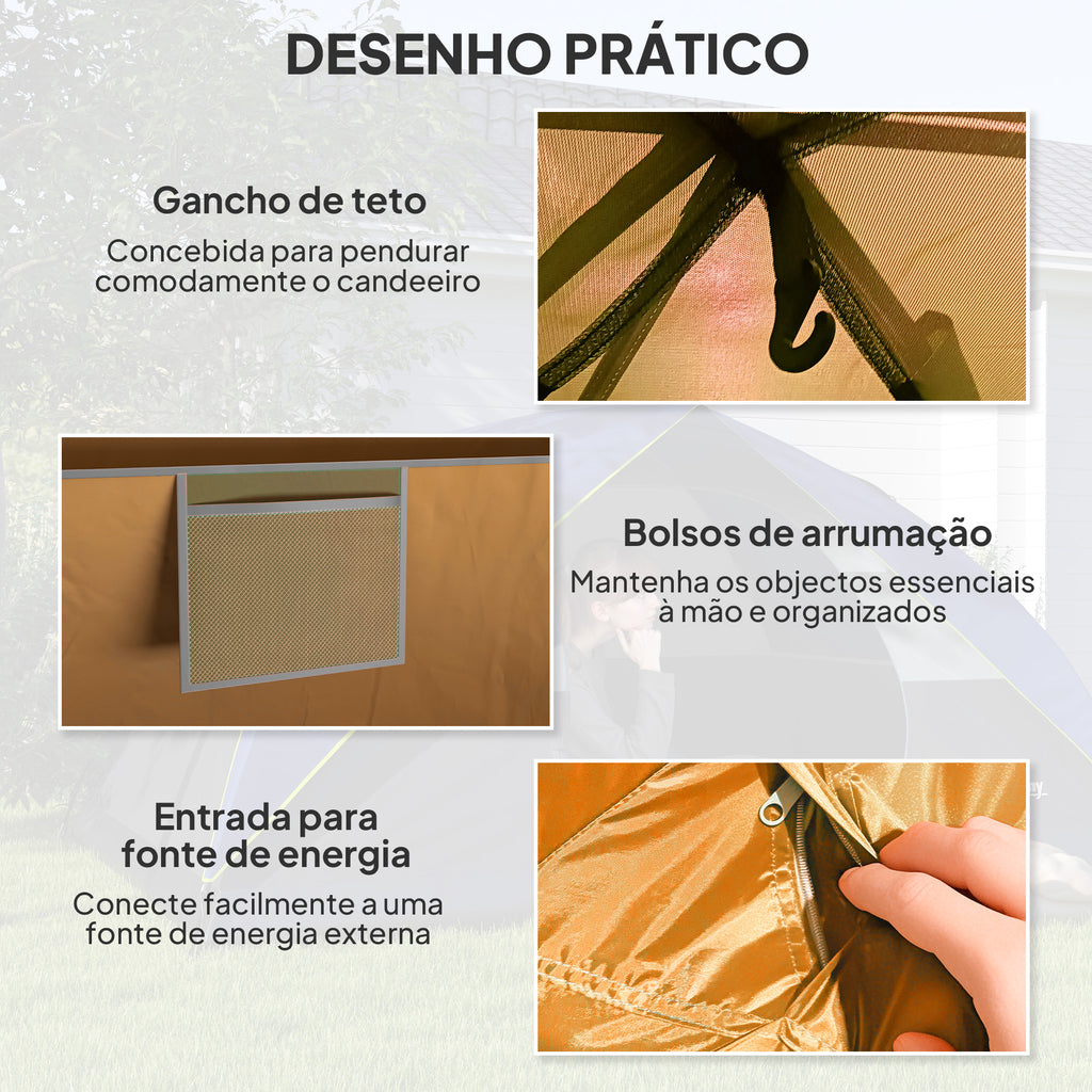 Tenda de Campismo para 2-3 Pessoas Tenda de Campismo Dobrável com Porta Janela de Malha Bolsos Gancho e Bolsa de Transporte Impermeável Fácil Instalação para Caminhadas 205x275x135 cm Laranja e Cinza