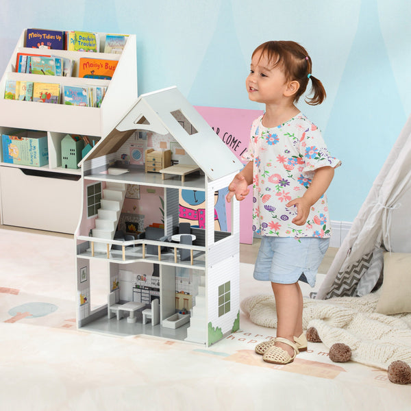 AIYAPLAY Casa de Bonecas com Móveis e Acessórios Casa de Bonecas de Madeira com 3 Andares Brinquedo para Meninas e Meninos acima de 3 Anos 53,5x29,1x85,3 cm Multicor