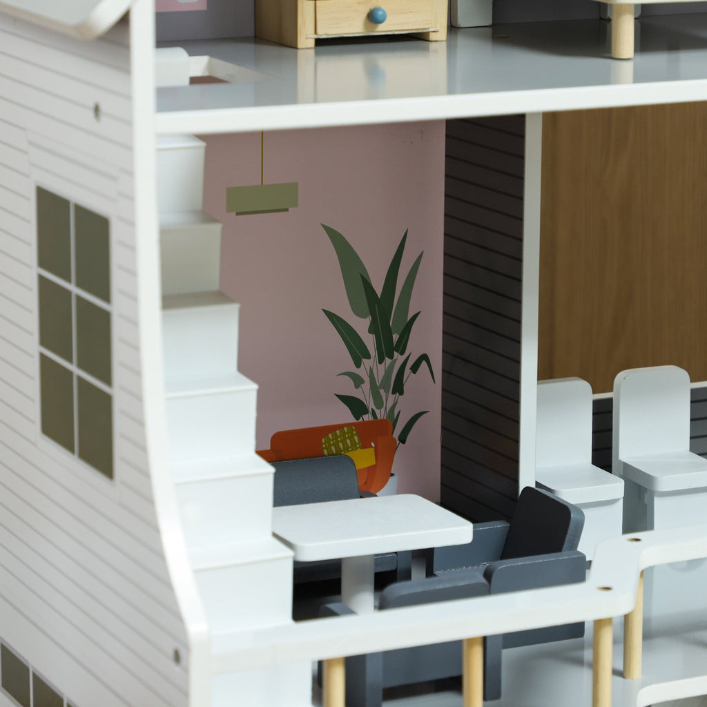 AIYAPLAY Casa de Bonecas com Móveis e Acessórios Casa de Bonecas de Madeira com 3 Andares Brinquedo para Meninas e Meninos acima de 3 Anos 53,5x29,1x85,3 cm Multicor