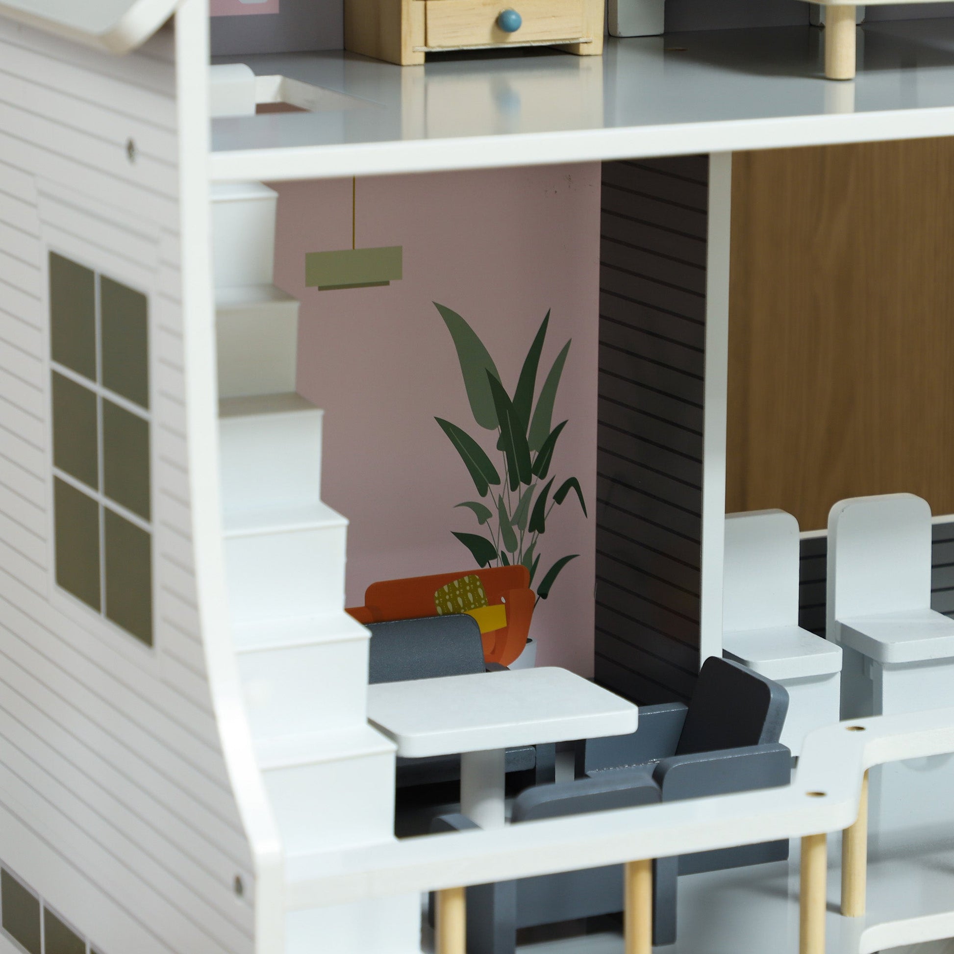 AIYAPLAY Casa de Bonecas com Móveis e Acessórios Casa de Bonecas de Madeira com 3 Andares Brinquedo para Meninas e Meninos acima de 3 Anos 53,5x29,1x85,3 cm Multicor