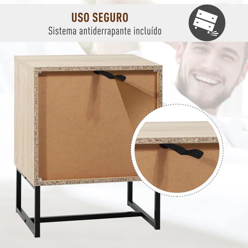 Cômoda de Madeira da Mesa de Cabeceira Confortável com 2 gavetas Roupeiro 48x39,5x60cm do Armazenamento da Mobília da Mesa de Cabeceira 48x39,5x60 cm