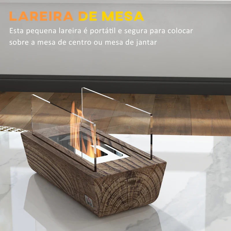 Lareira de Bioetanol de Mesa Capacidade 150 ml 1000BTU/Hr Combustão de 45 Minutos Lareira de Bioetanol para Interior 5-8 ㎡ Lareira de Bioetanol de Aço Inoxidável 33x16x18 cm Carvalho