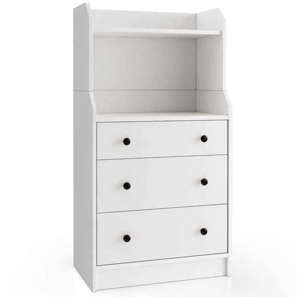 Cómoda Bianca com 3 Gavetas e Estantes Abertas – Modelo Bianca | 58x36x111 cm – Branco, Estilo Moderno para Quarto, Sala ou Entrada