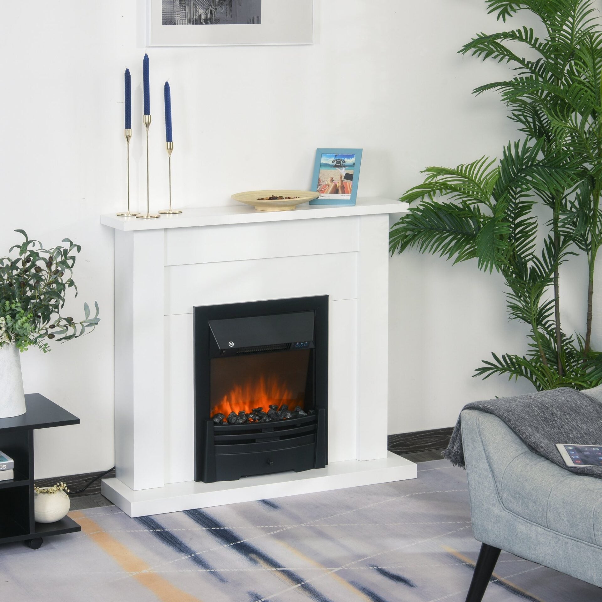 Lareira Elétrica Embutida com Temporizador e Chama/Lenha Realista - Design Moderno - Leva-Me Contigo - Móveis & Decoração