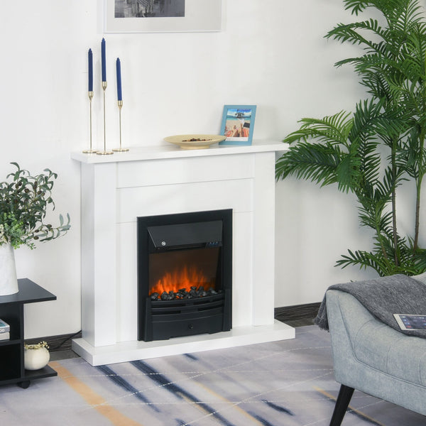 Lareira Elétrica Decorativa com 2 Configurações de Aquecimento Temporizador Termostato Integrado Efeito de Chama Realista Ajustável em 5 Níveis 102x30x95cm Branco e Preto