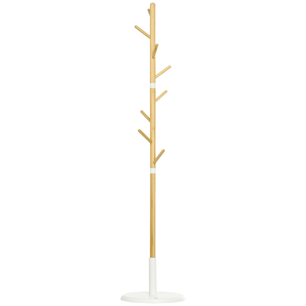 Cabide de Pé de Bambu Cabide de Pé Moderno com 8 Ganchos para Roupas Bolsas Cabide em Forma de Árvore para Entrada Dormitório Ø37,8x175,6 cm Madeira e Branco - A minha loja