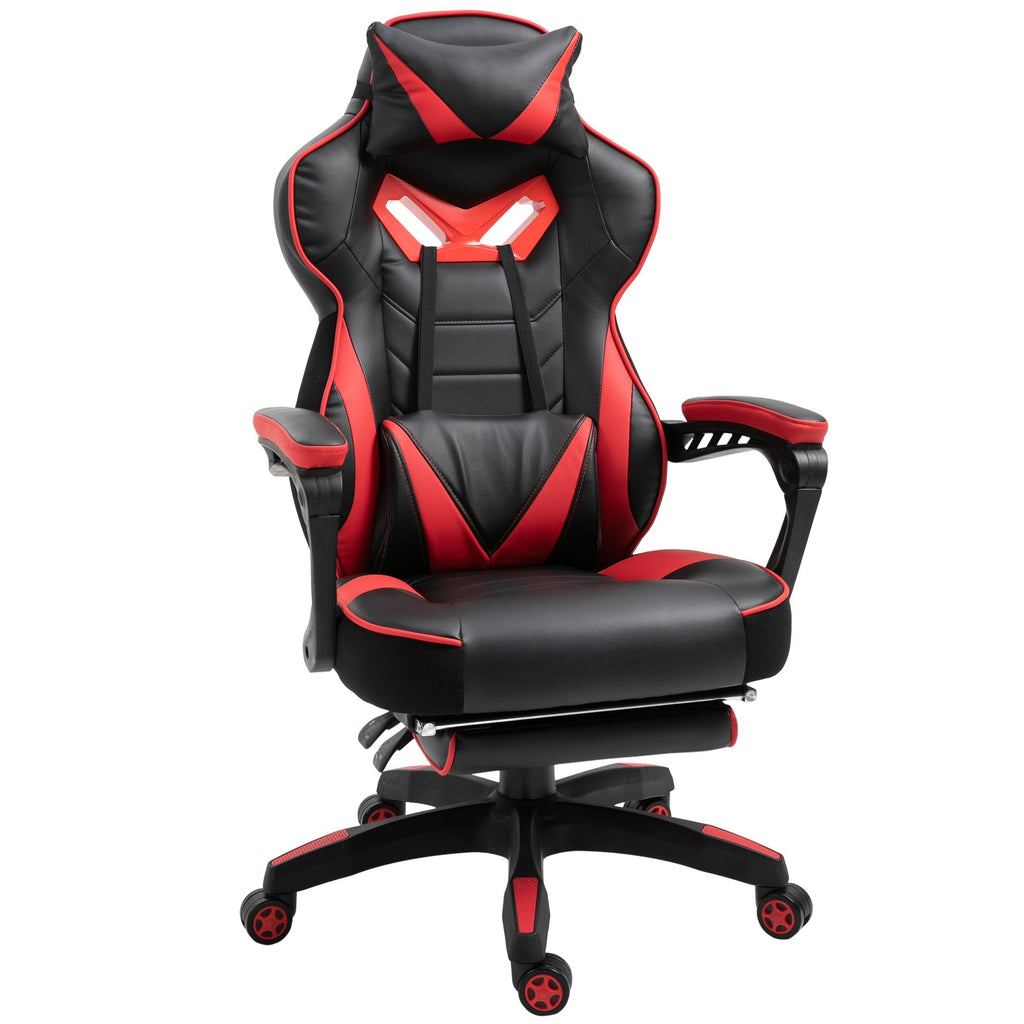 Cadeira de escritorio gaming ergonômica Altura ajustável Reclinável Encosto com apoio para pés Encosto de cabeça Almofada lombar Rodas 65x70x118,5 - 126,5 cm Vermelho e Preto - A minha loja