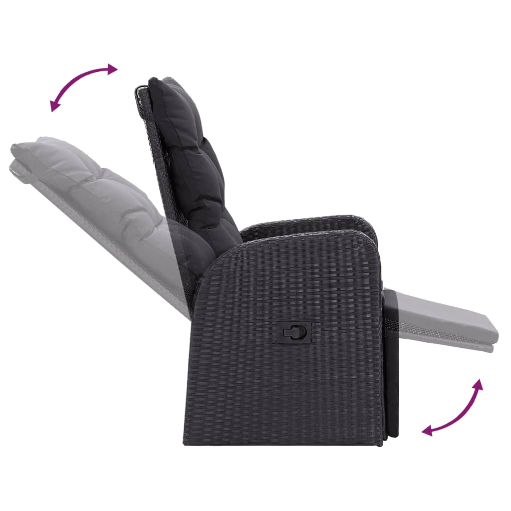 Cadeiras de jardim reclináveis c/ almofadões 2pcs vime PE preto - A minha loja