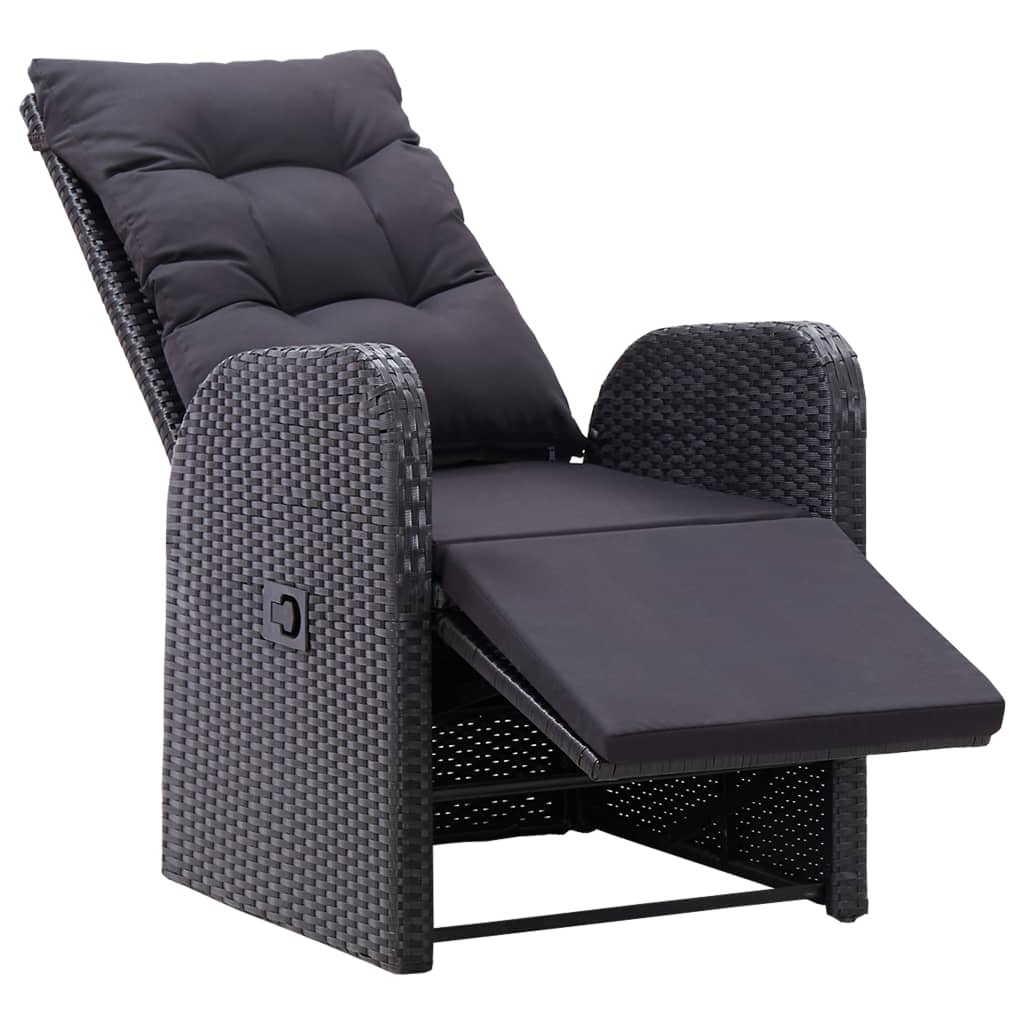 Cadeiras de jardim reclináveis c/ almofadões 2pcs vime PE preto - A minha loja