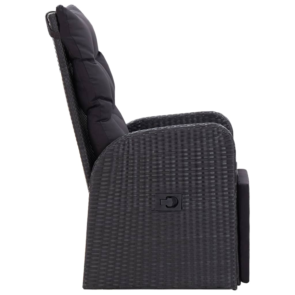 Cadeiras de jardim reclináveis c/ almofadões 2pcs vime PE preto - A minha loja