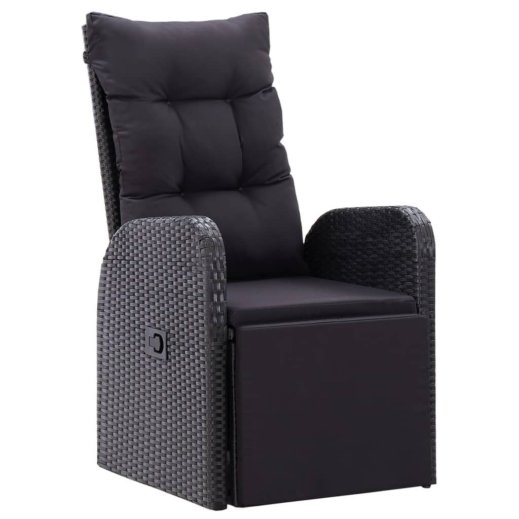 Cadeiras de jardim reclináveis c/ almofadões 2pcs vime PE preto - A minha loja