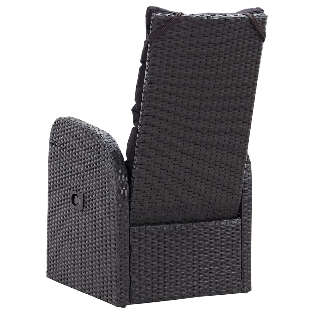 Cadeiras de jardim reclináveis c/ almofadões 2pcs vime PE preto - A minha loja