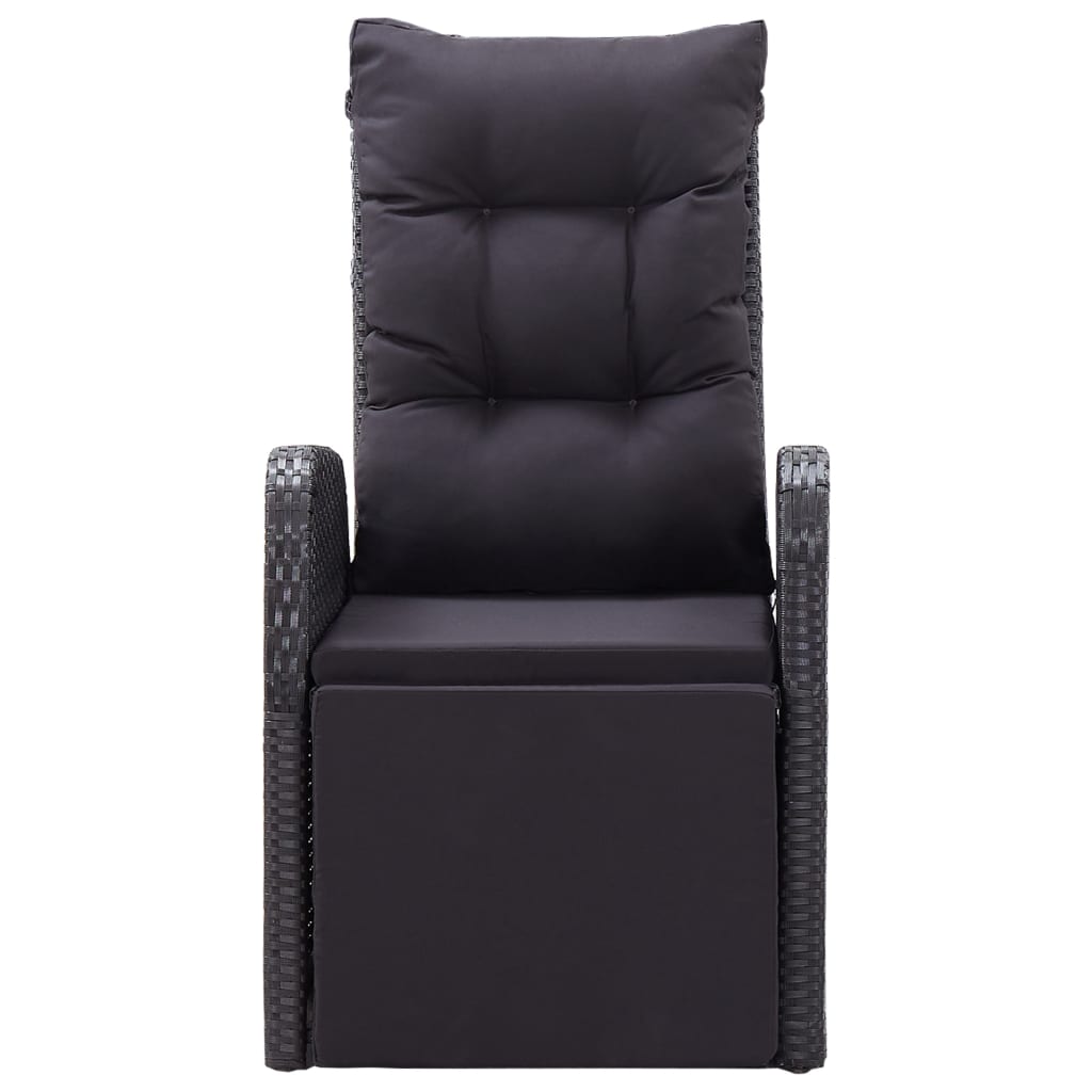Cadeiras de jardim reclináveis c/ almofadões 2pcs vime PE preto - A minha loja