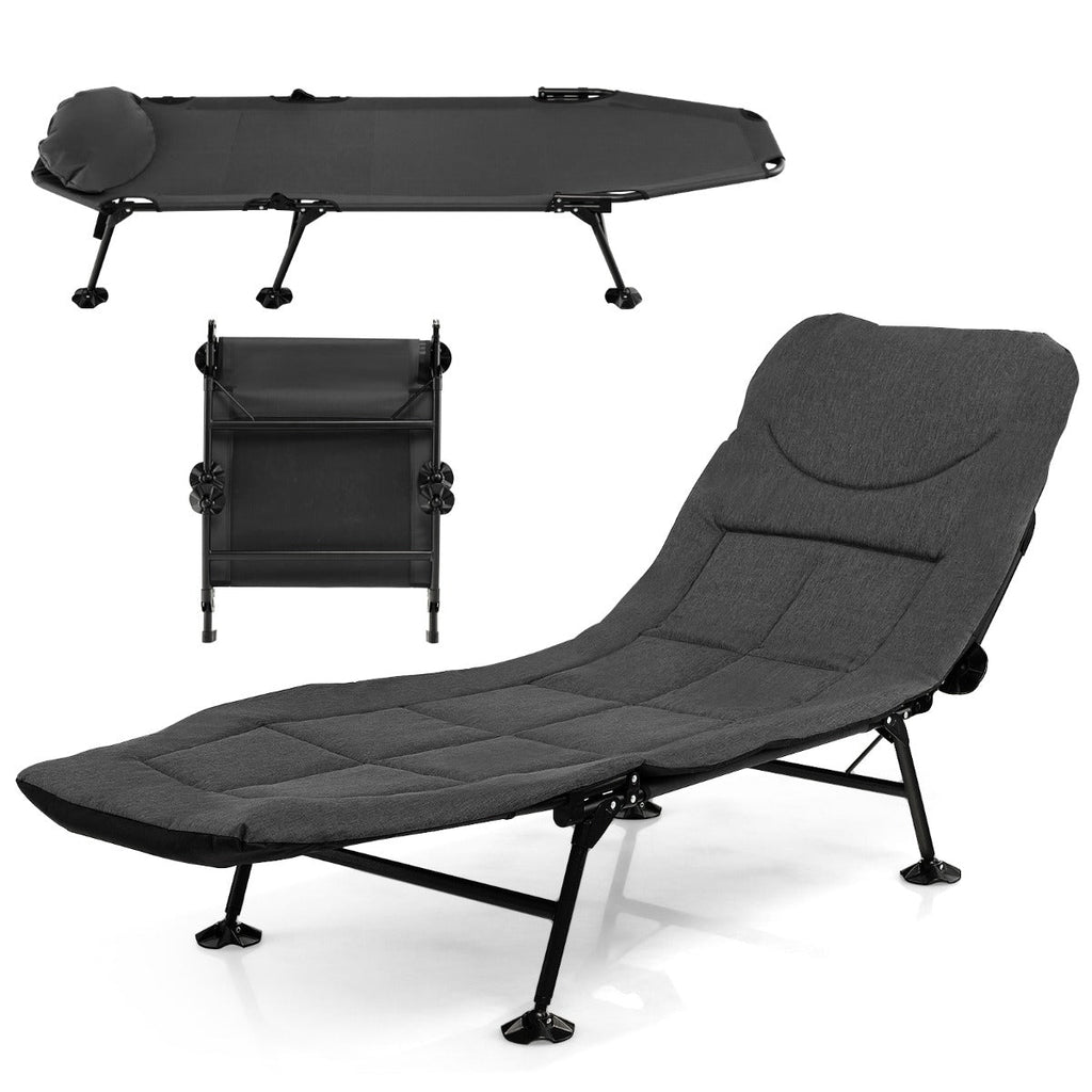 Cama de Campismo Dobrável Faro com Colchão Removível e Encosto Reclinável – 194x64x29 cm – Cinzenta – Leve, Estável e Confortável