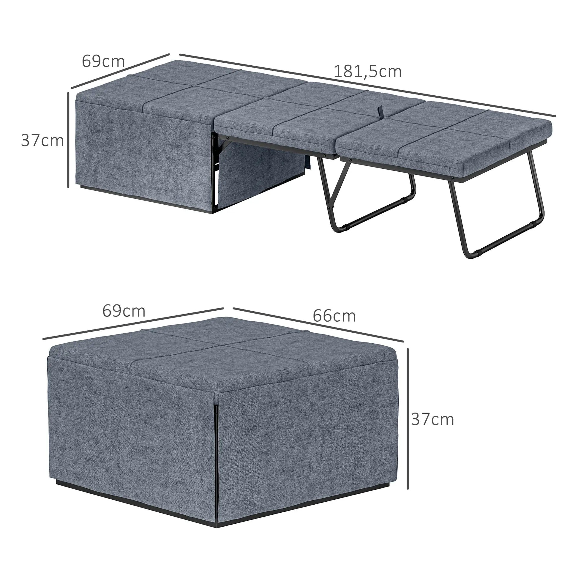 Cama Dobrável "Açores" com Capa de Proteção - Cinza - 180x68 cm - Metal e Espuma - Design Versátil - A minha loja
