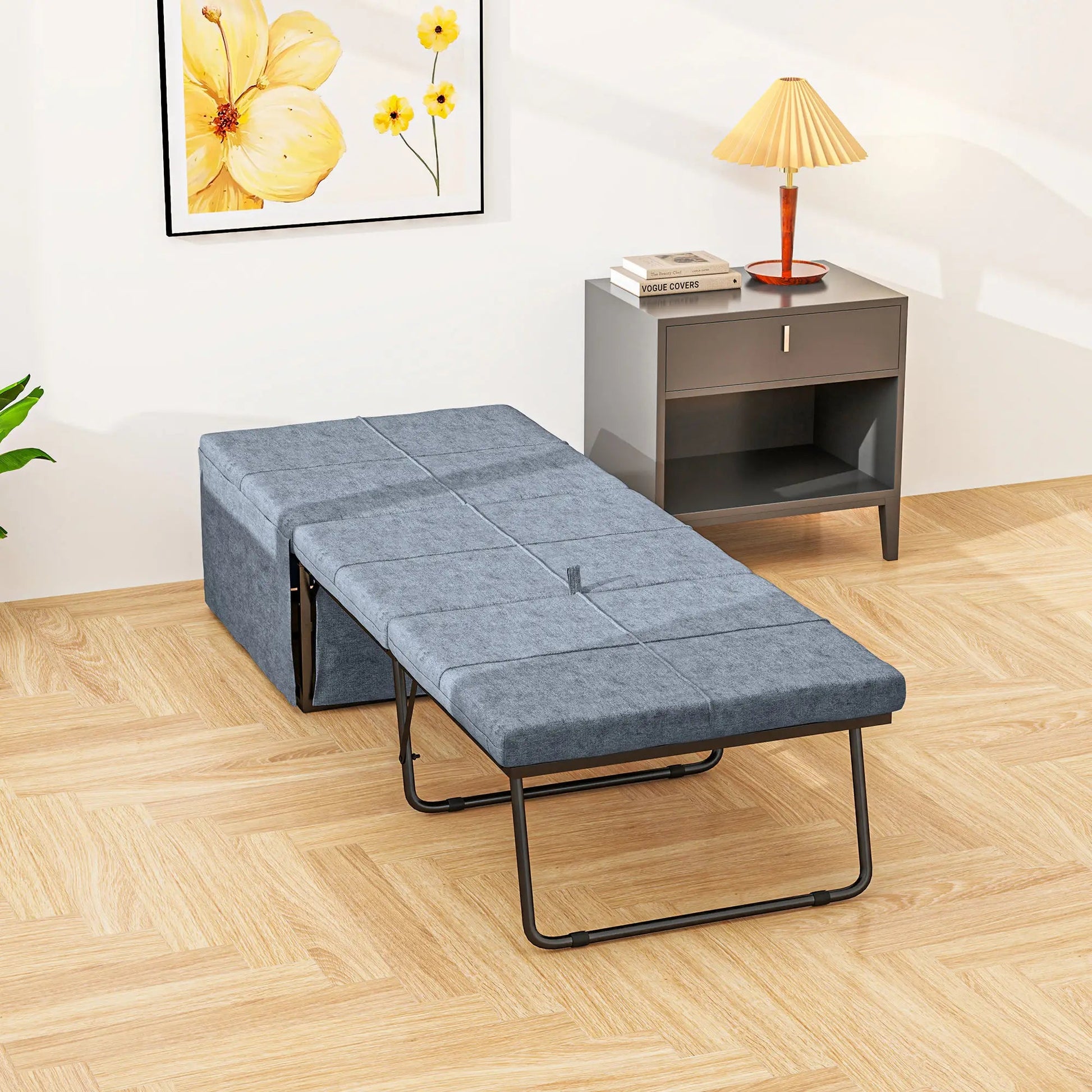 Cama Dobrável "Açores" com Capa de Proteção - Cinza - 180x68 cm - Metal e Espuma - Design Versátil - A minha loja
