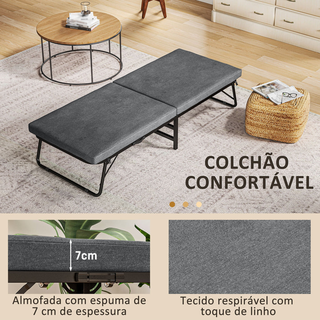 Cama Dobrável "FlexRest" – 70x180 cm – Colchão de Espuma – Encosto Ajustável – Cinzento - A minha loja