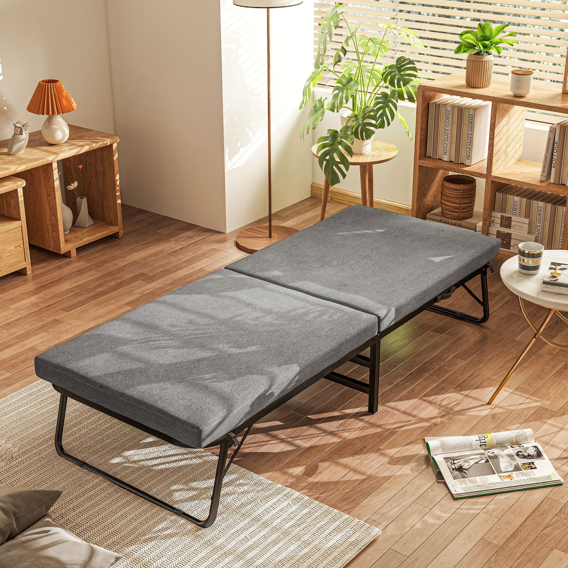 Cama Dobrável "FlexRest" – 70x180 cm – Colchão de Espuma – Encosto Ajustável – Cinzento - A minha loja