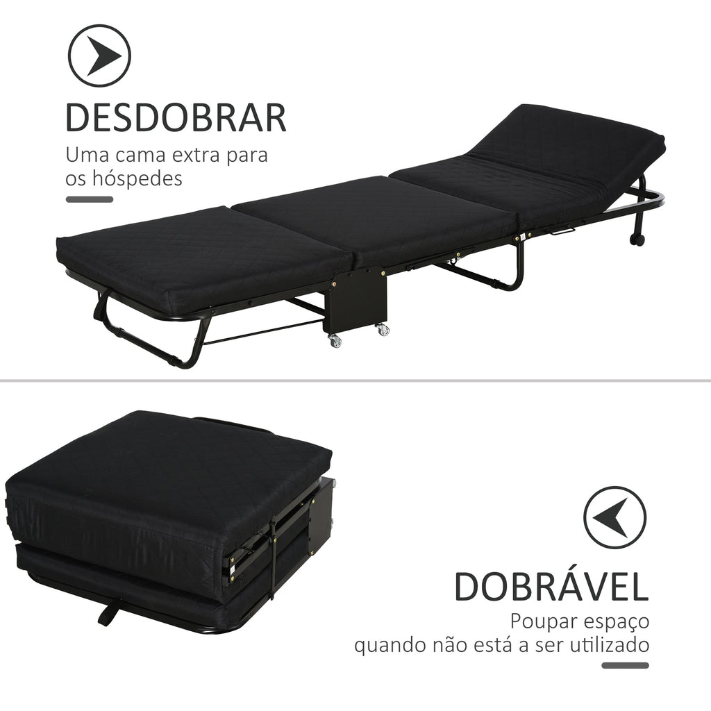 Cama Dobrável "Host" com Apoio de Cabeça Ajustável - Preto - 184x65x26 cm - Metal e Espuma - Design Portátil e Compacto - A minha loja
