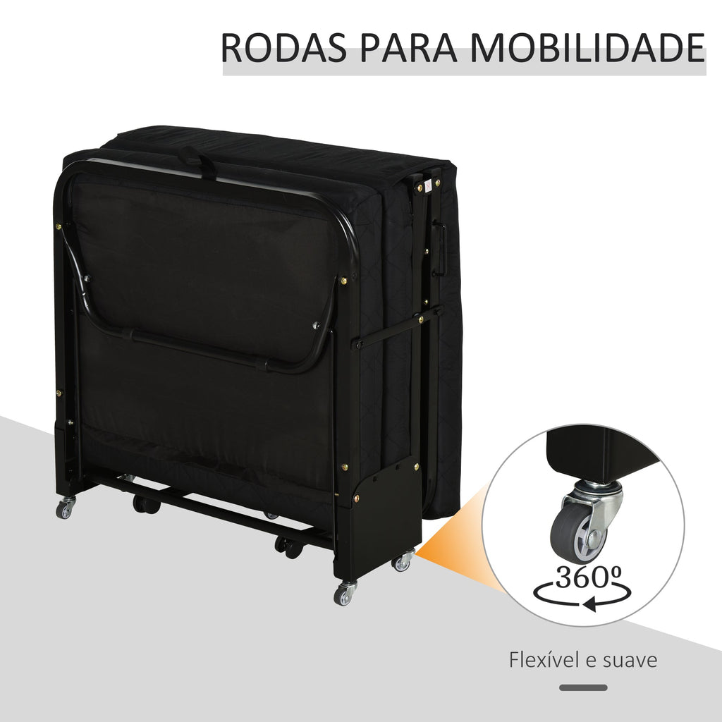 Cama Dobrável "Host" com Apoio de Cabeça Ajustável - Preto - 184x65x26 cm - Metal e Espuma - Design Portátil e Compacto - A minha loja