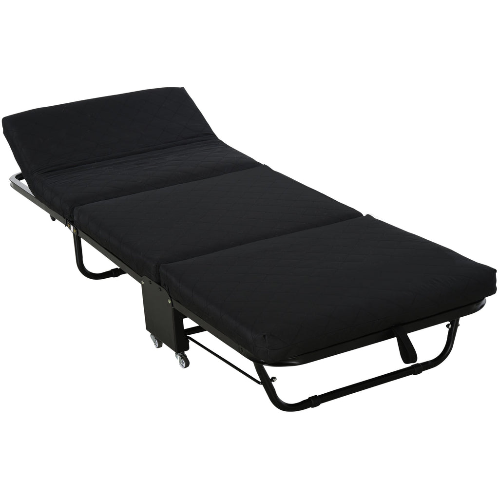 Cama Dobrável "Host" com Apoio de Cabeça Ajustável - Preto - 184x65x26 cm - Metal e Espuma - Design Portátil e Compacto - A minha loja