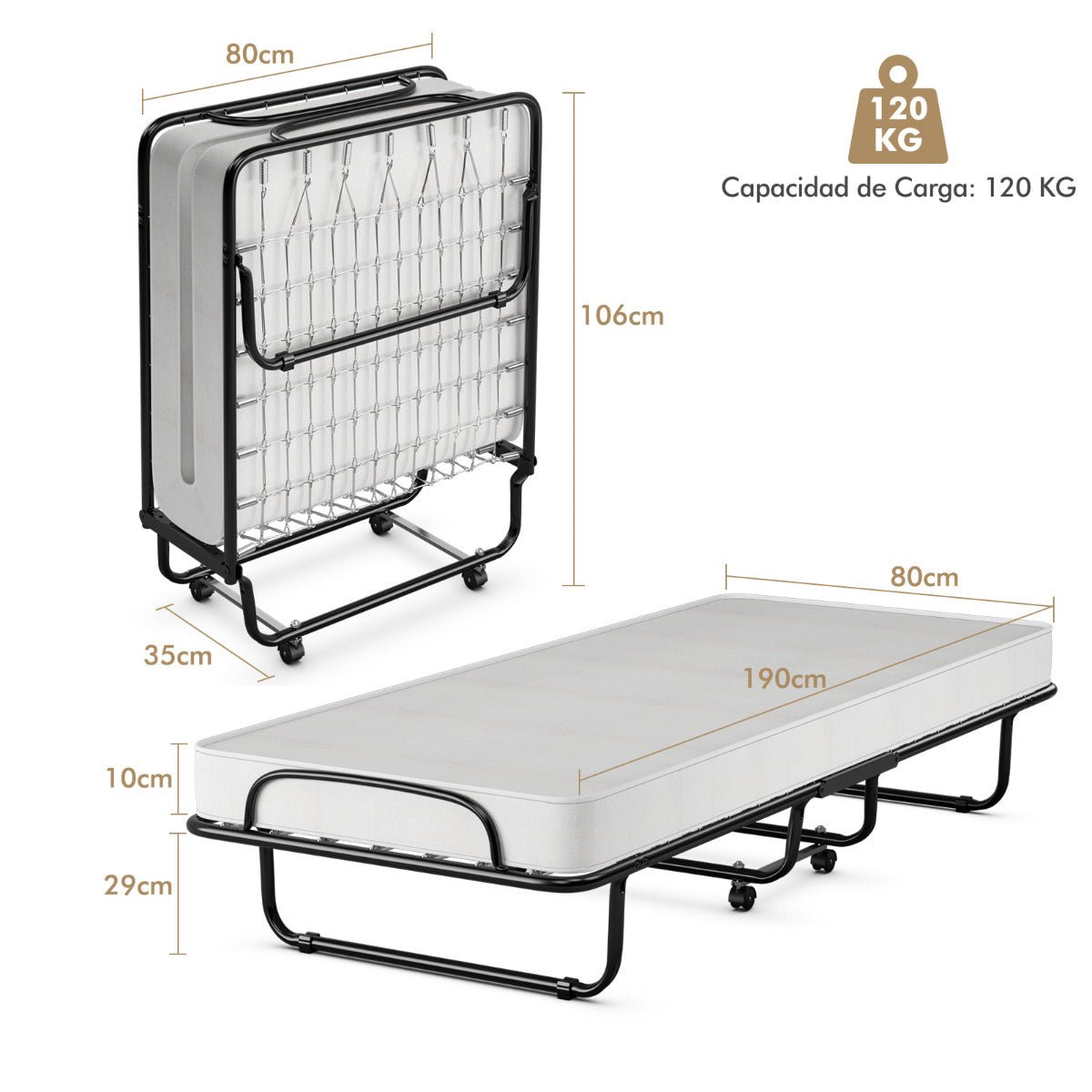 Cama Dobrável "SleepWell" com Colchão de Espuma de Memória e Estrutura Metálica – Praticidade e Conforto - A minha loja