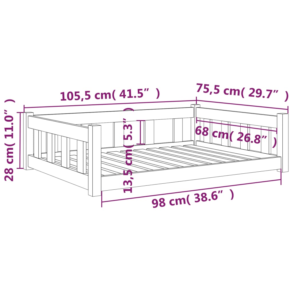 Cama para cães 105,5x75,5x28 cm madeira de pinho maciça - A minha loja