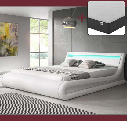 Cama Hidráulica com Arrumação "Patricia" - 180x200cm - Estrado e Colchão Incluídos - Cor Branco