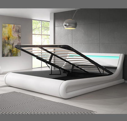 Cama Hidráulica com Arrumação "Patricia" - 180x200cm - Estrado e Colchão Incluídos - Cor Branco