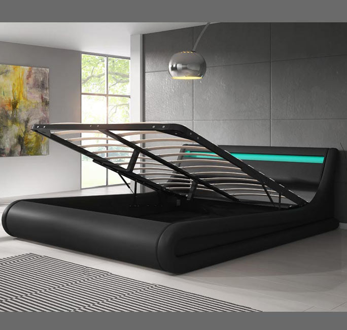 Cama Hidráulica com Arrumação "Patricia" - 140x190cm - Estrado e Colchão Incluídos - Cor Preto