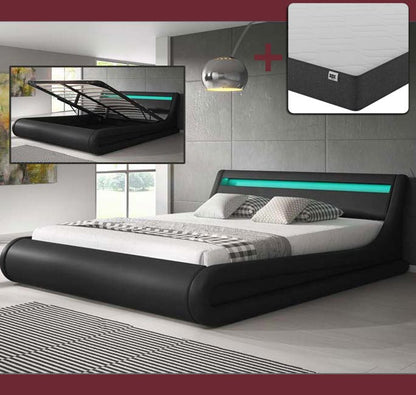Cama Hidráulica com Arrumação "Patricia" - 140x190cm - Estrado e Colchão Incluídos - Cor Preto