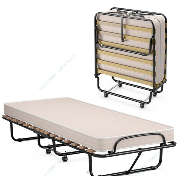 Cama Dobrável com Colchão de Espuma Viscoelástica – Estrutura em Aço, 190 x 80 x 33 cm, Bege