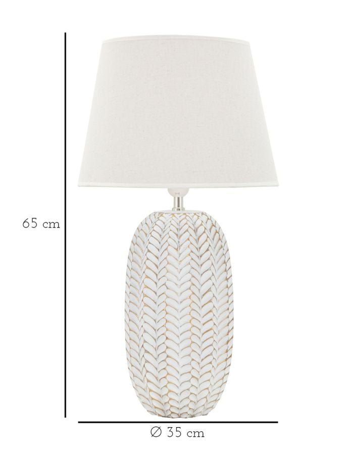 Candeeiro de Mesa "Leaf" — Ø 35x65 cm — Resina Dourada e Abat - jour Branco - A minha loja