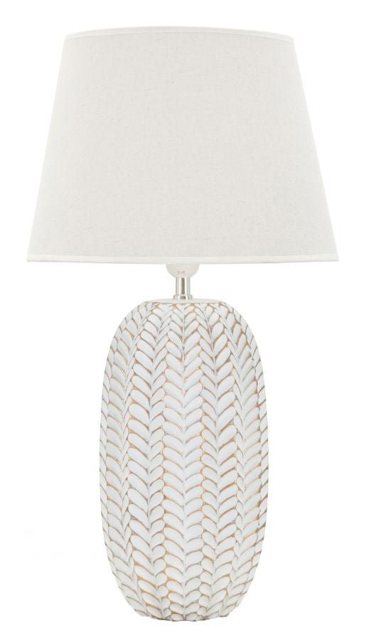 Candeeiro de Mesa "Leaf" — Ø 35x65 cm — Resina Dourada e Abat - jour Branco - A minha loja