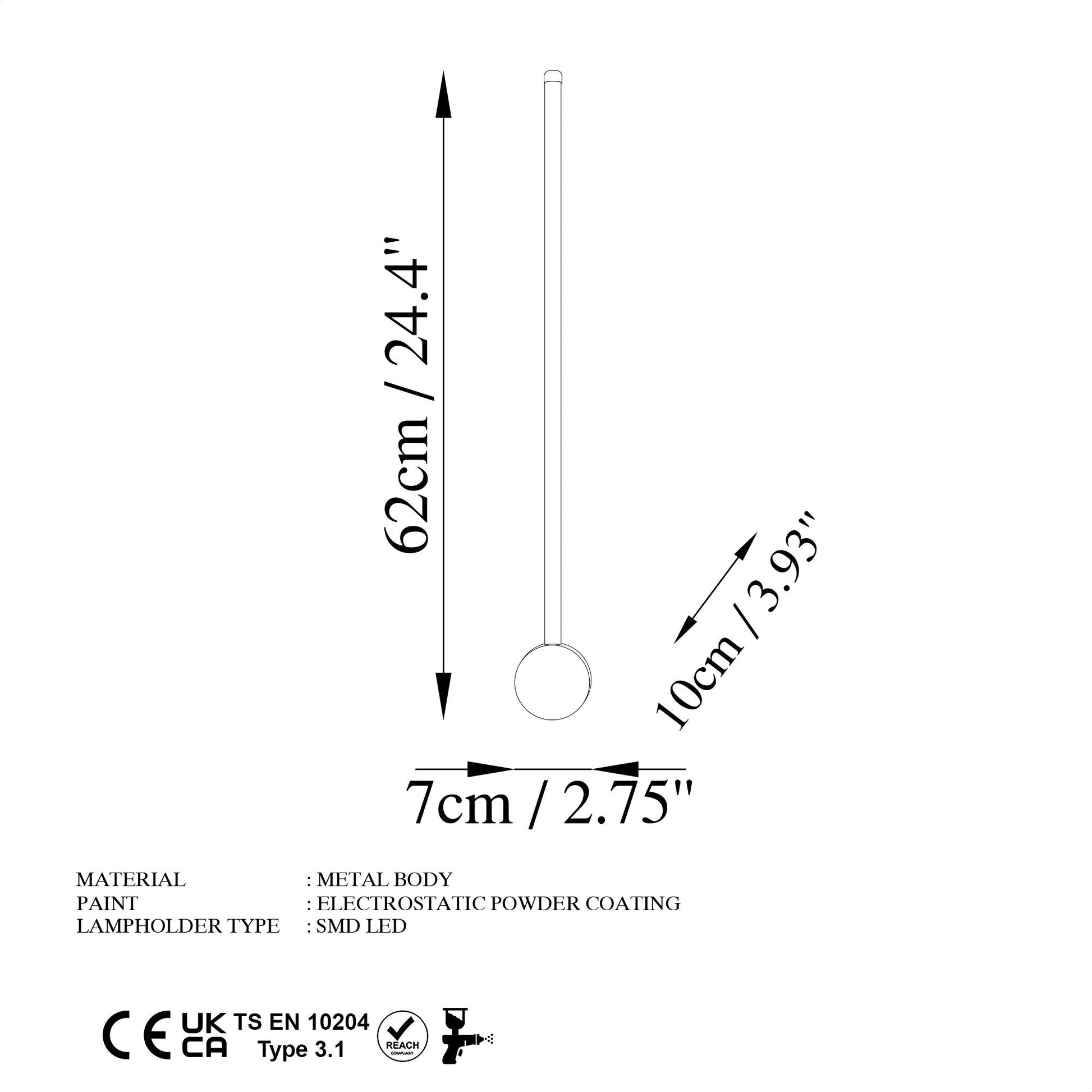 Candeeiro de Parede "Sword" – Cinzento – 62x10x7 cm – Design Moderno e Elegante - A minha loja