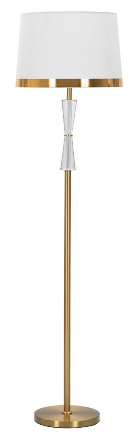 Candeeiro de Pé "Cristal" — Ø 40x153 cm — Ferro Dourado, Vidro Transparente e Abat - jour Branco com Borda Dourada - A minha loja