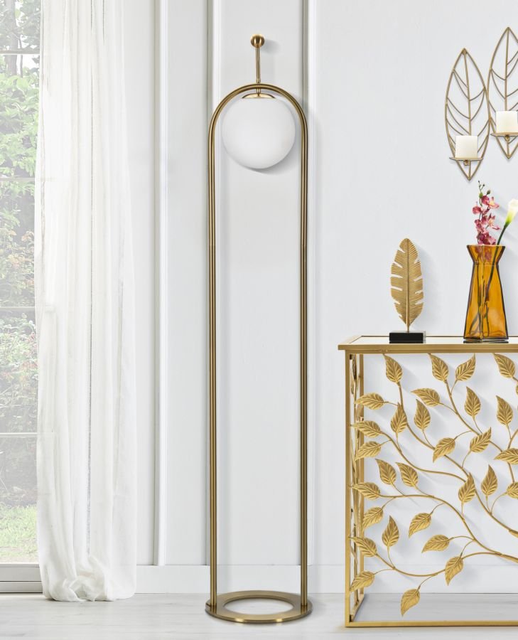 Candeeiro de Pé GLAMY ARC – Ø 28x168 cm – Dourado e Branco – Design Moderno - A minha loja