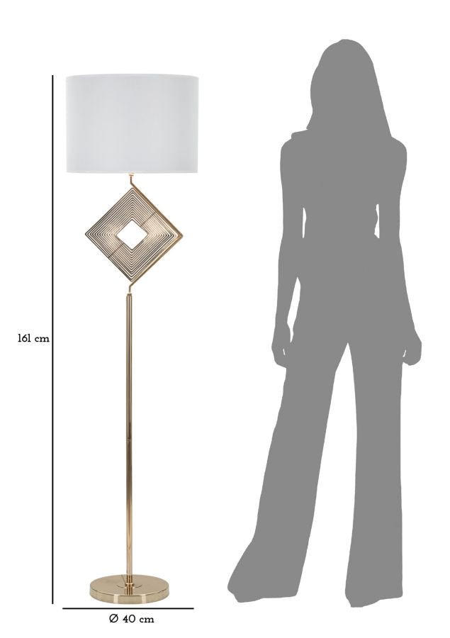 Candeeiro de Pé "Move" — Ø 40x161 cm — Ferro Dourado e Abat - jour Branco com Borda Dourada - A minha loja
