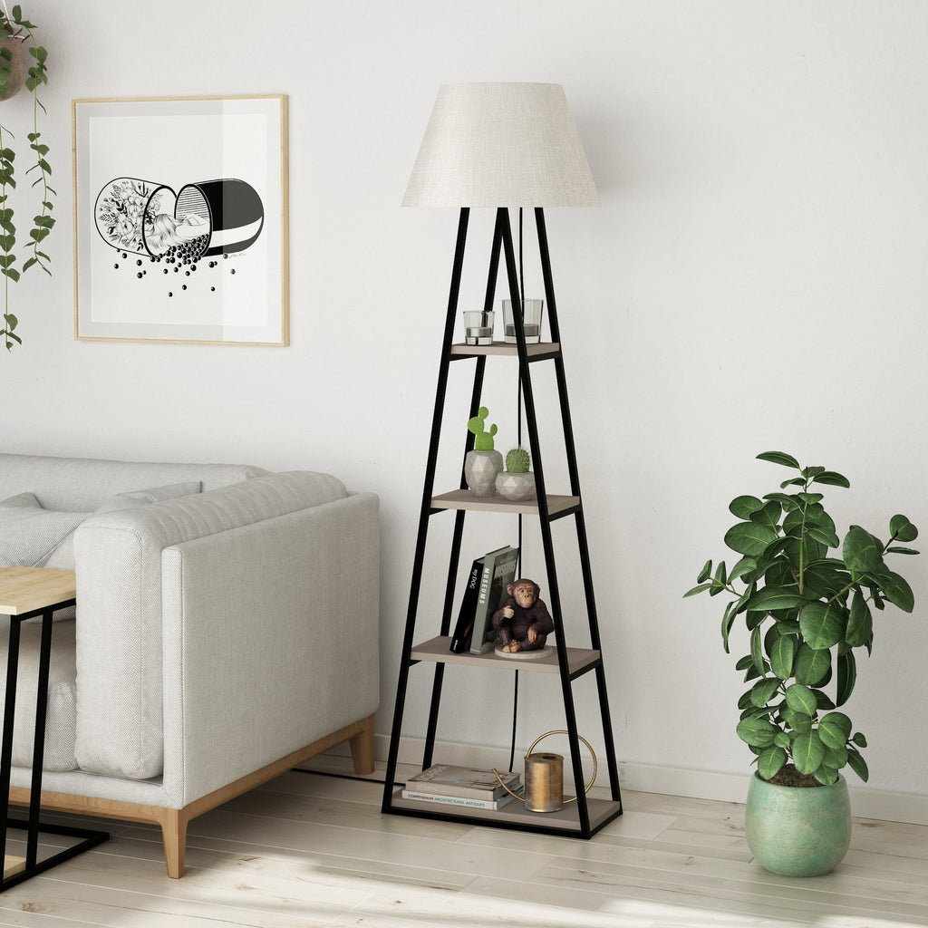 Candeeiro de Pé "Pal" – 50x22x165 cm – Moka Claro e Linho – Design Boho Industrial - A minha loja