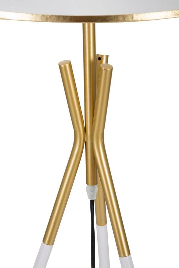 Candeeiro de Pé "Triply" — Ø 61x154 cm — Ferro Branco e Dourado com Abat - jour Branco e Borda Dourada - A minha loja