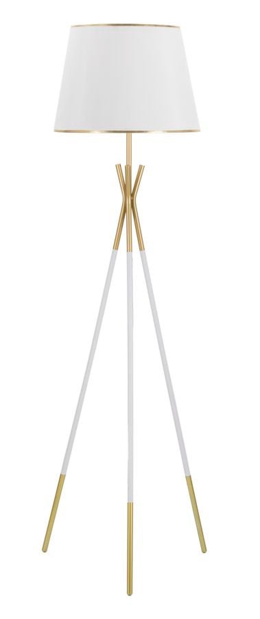 Candeeiro de Pé "Triply" — Ø 61x154 cm — Ferro Branco e Dourado com Abat - jour Branco e Borda Dourada - A minha loja