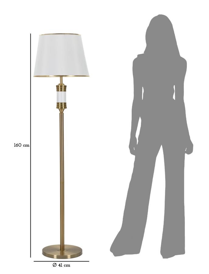 Candeeiro de Pé "Whity" — Ø 41x160 cm — Ferro Dourado e Abat - jour Branco com Borda Dourada - A minha loja