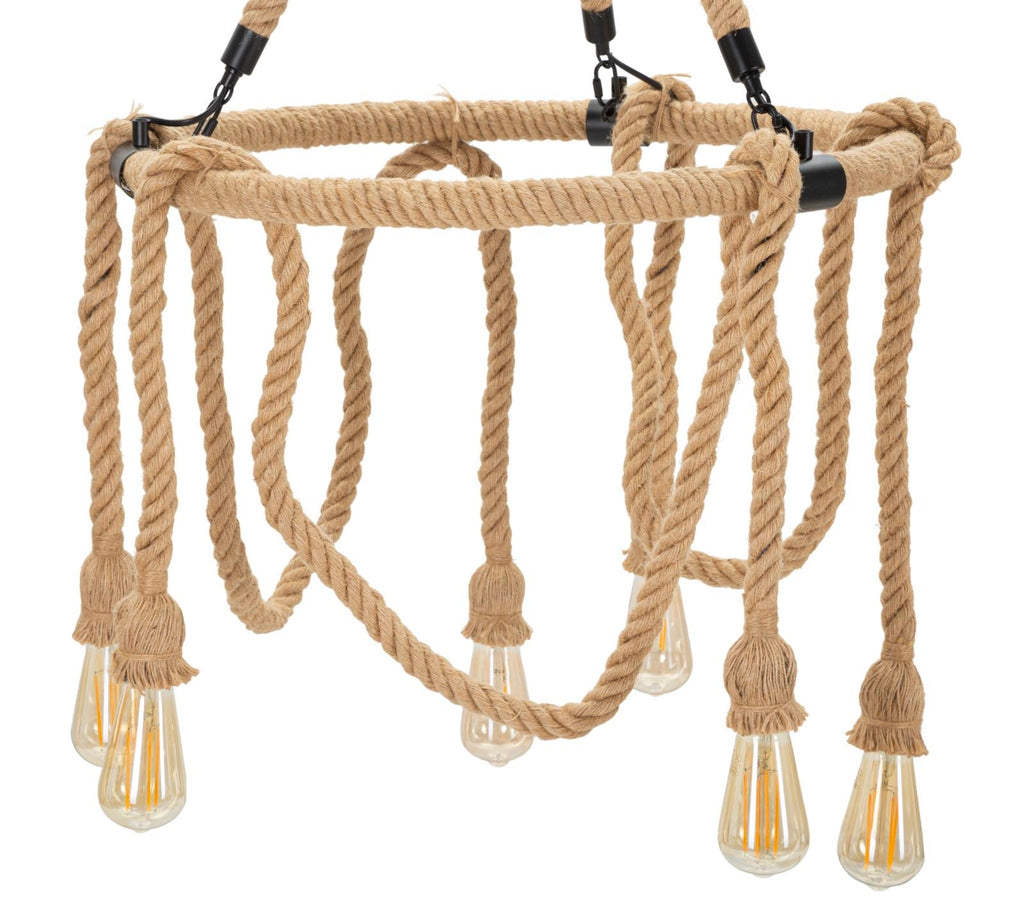 Candeeiro de Teto Boho Chic - Metal e Corda em Formato Redondo - 90 cm - 6 Pontos de Luz - A minha loja