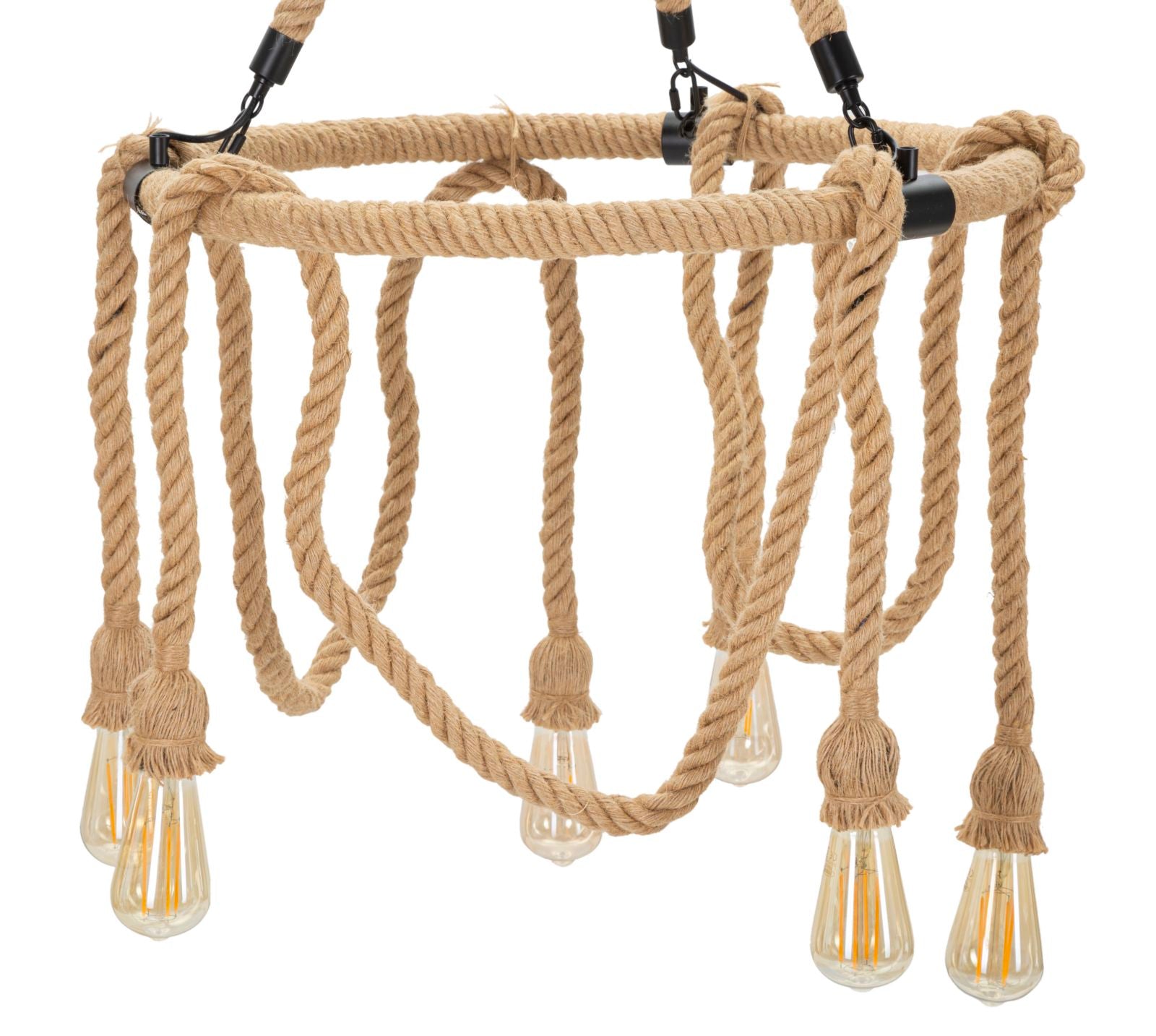 Candeeiro de Teto Boho Chic - Metal e Corda em Formato Redondo - 90 cm - 6 Pontos de Luz - A minha loja
