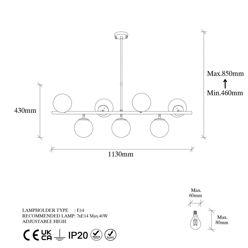 Candeeiro de Teto "Fazli" com Altura Ajustável – 113x40x46 - 85 cm – Design Elegante e Intemporal - A minha loja
