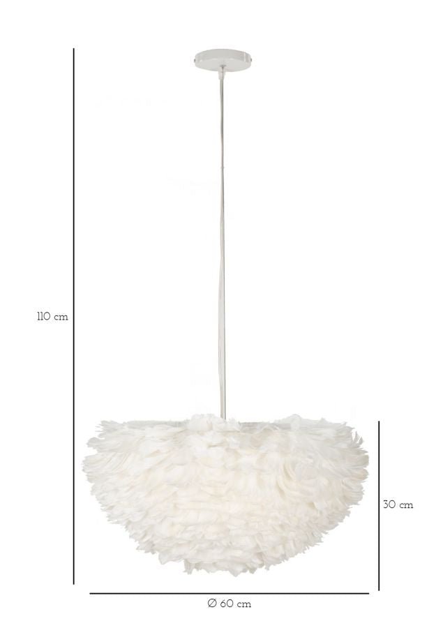 Candeeiro de Teto "Feather" Branco – Ø60x30 cm (altura com cabo 110 cm) - A minha loja